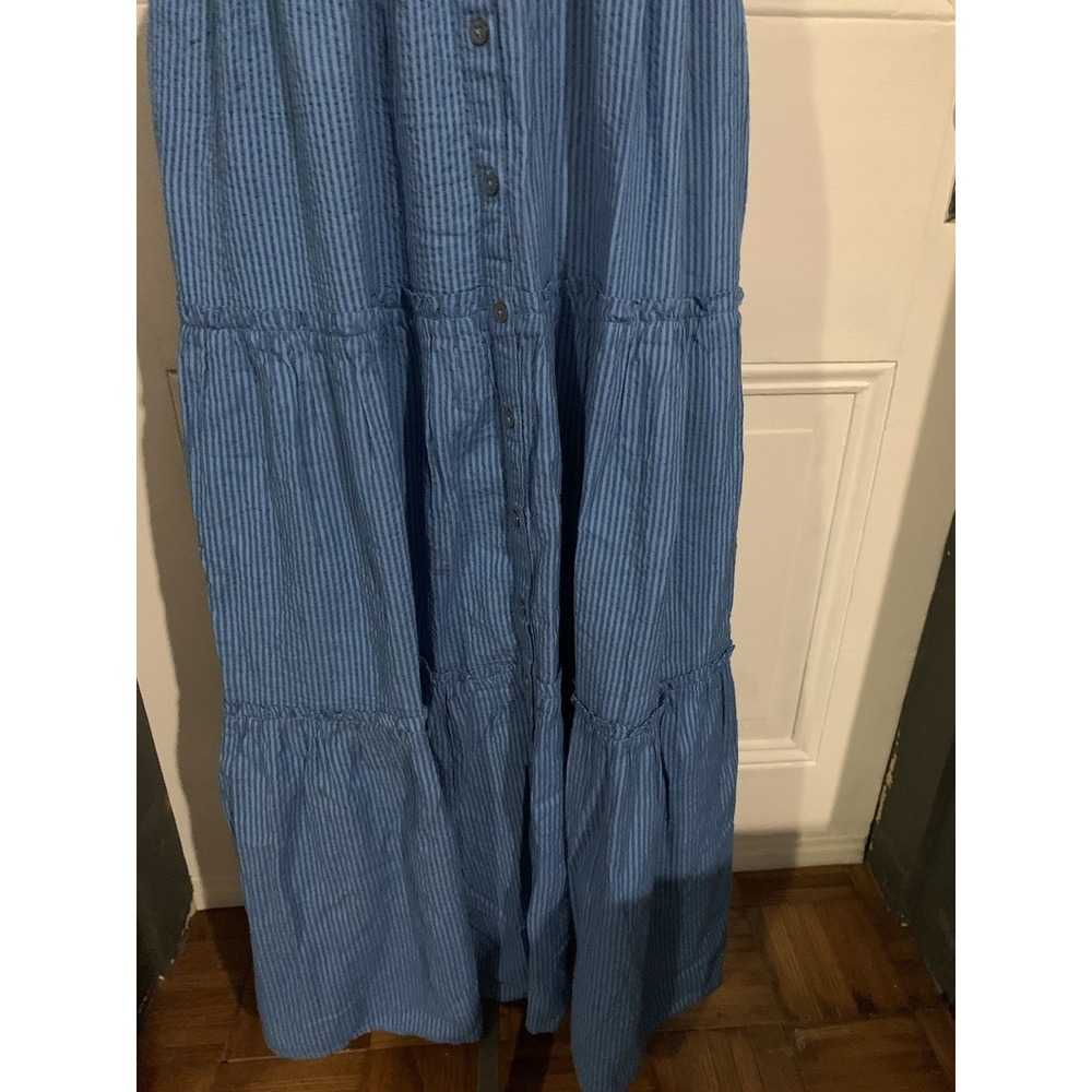 Sundance Topsail‎ Tiered Blue Seersucker Striped Maxi Dress Size Small - Picture 3 of 7